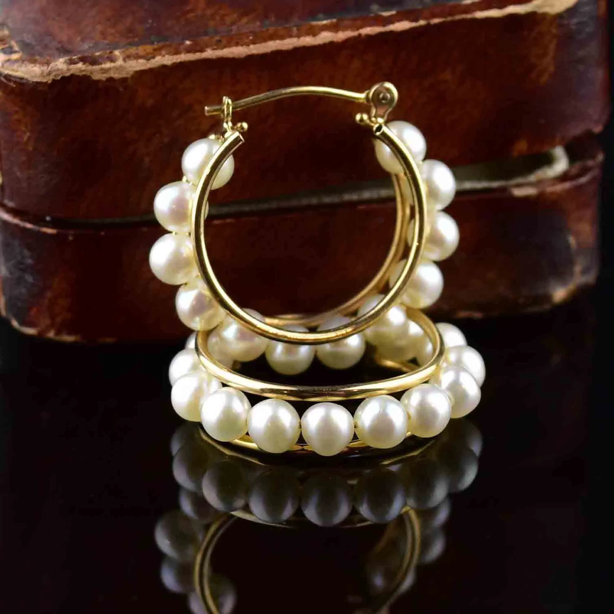 10K Gold Pearl Huggie Hoop Earrings