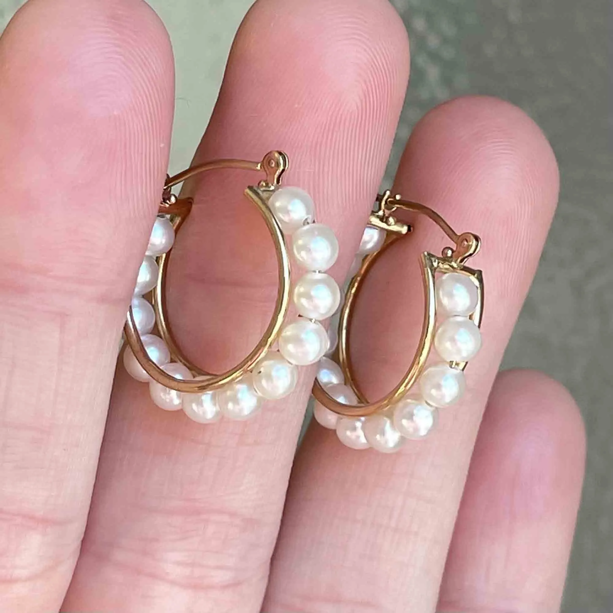 10K Gold Pearl Huggie Hoop Earrings