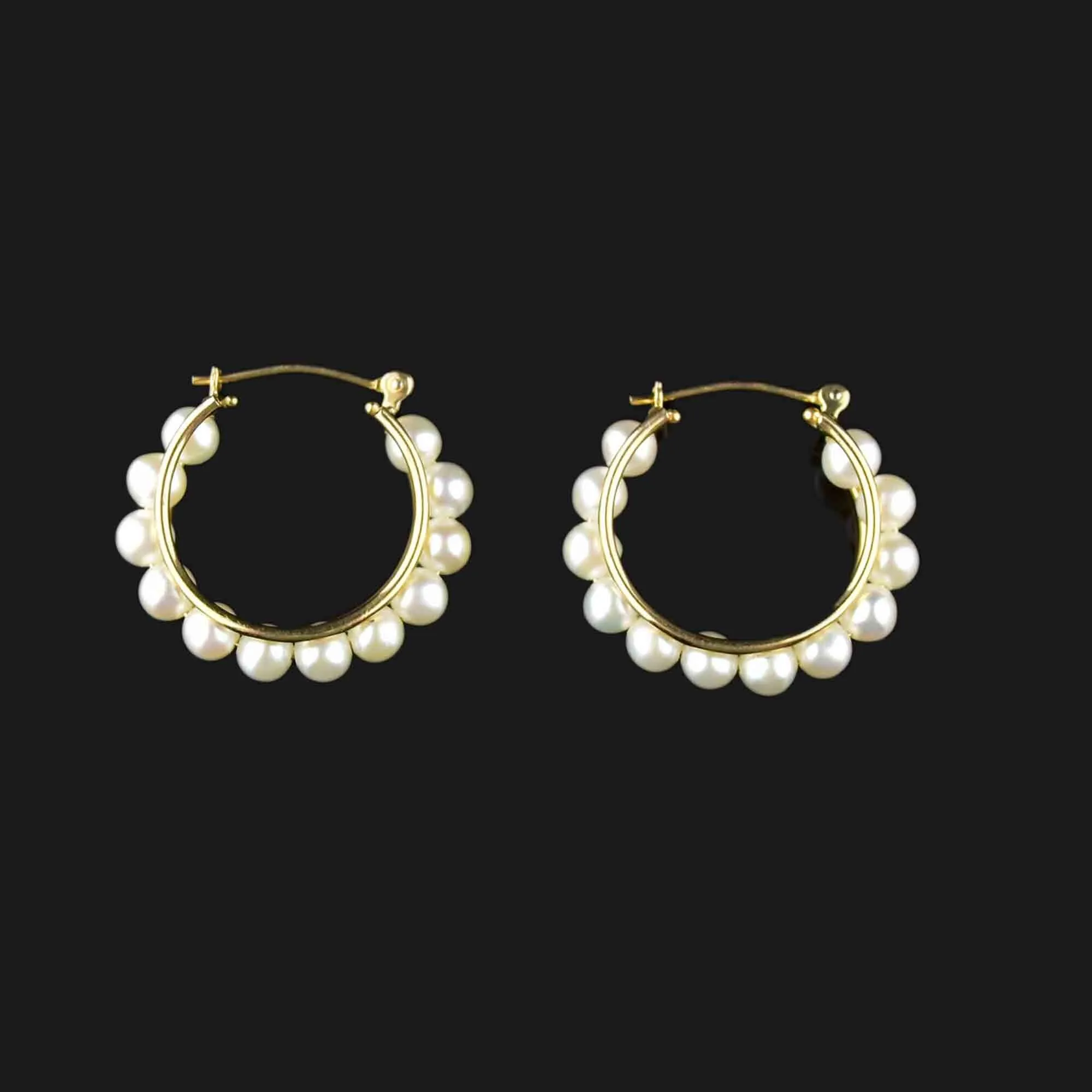 10K Gold Pearl Huggie Hoop Earrings