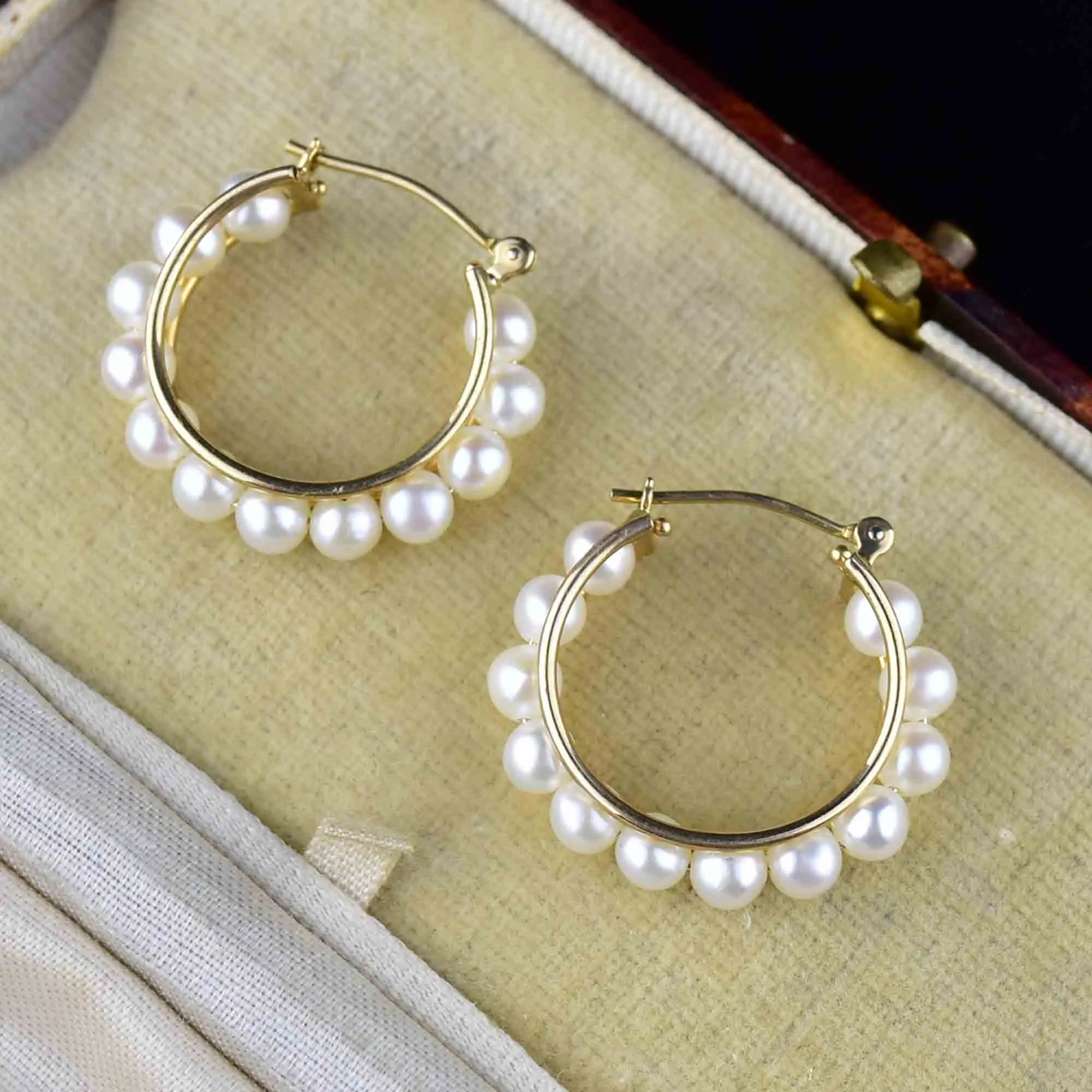 10K Gold Pearl Huggie Hoop Earrings