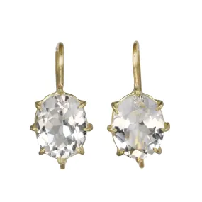 18K Gold Oval Prong-Set Fixed White Topaz Earrings