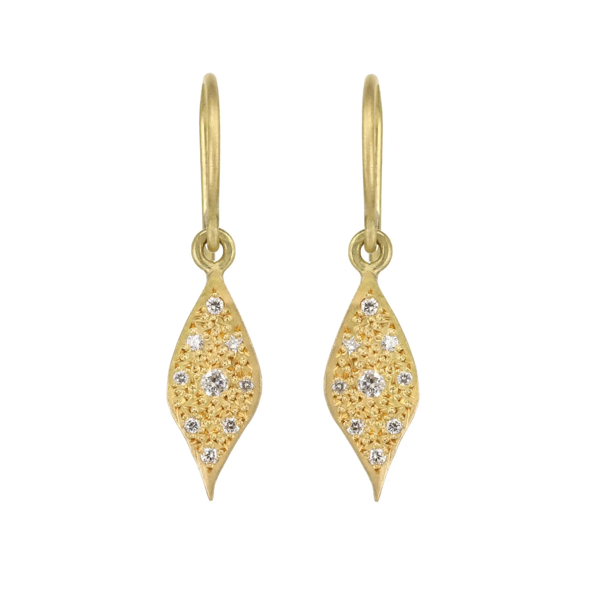 18K Gold Pave Diamond Leaf Earrings