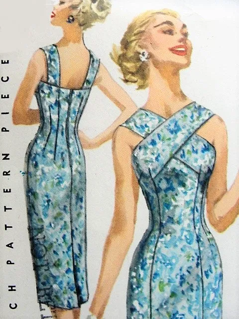 50s BOMBSHELL Cocktail Evening or Day Sun Dress and Jacket Pattern SIMPLICITY 1619 Princess Line Sheath Flirty Criss Cross Front