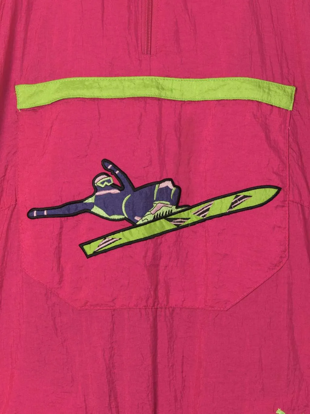 90s vintage Puma shell jacket 1/4 zip ski jacket with skier and lime green details – Large