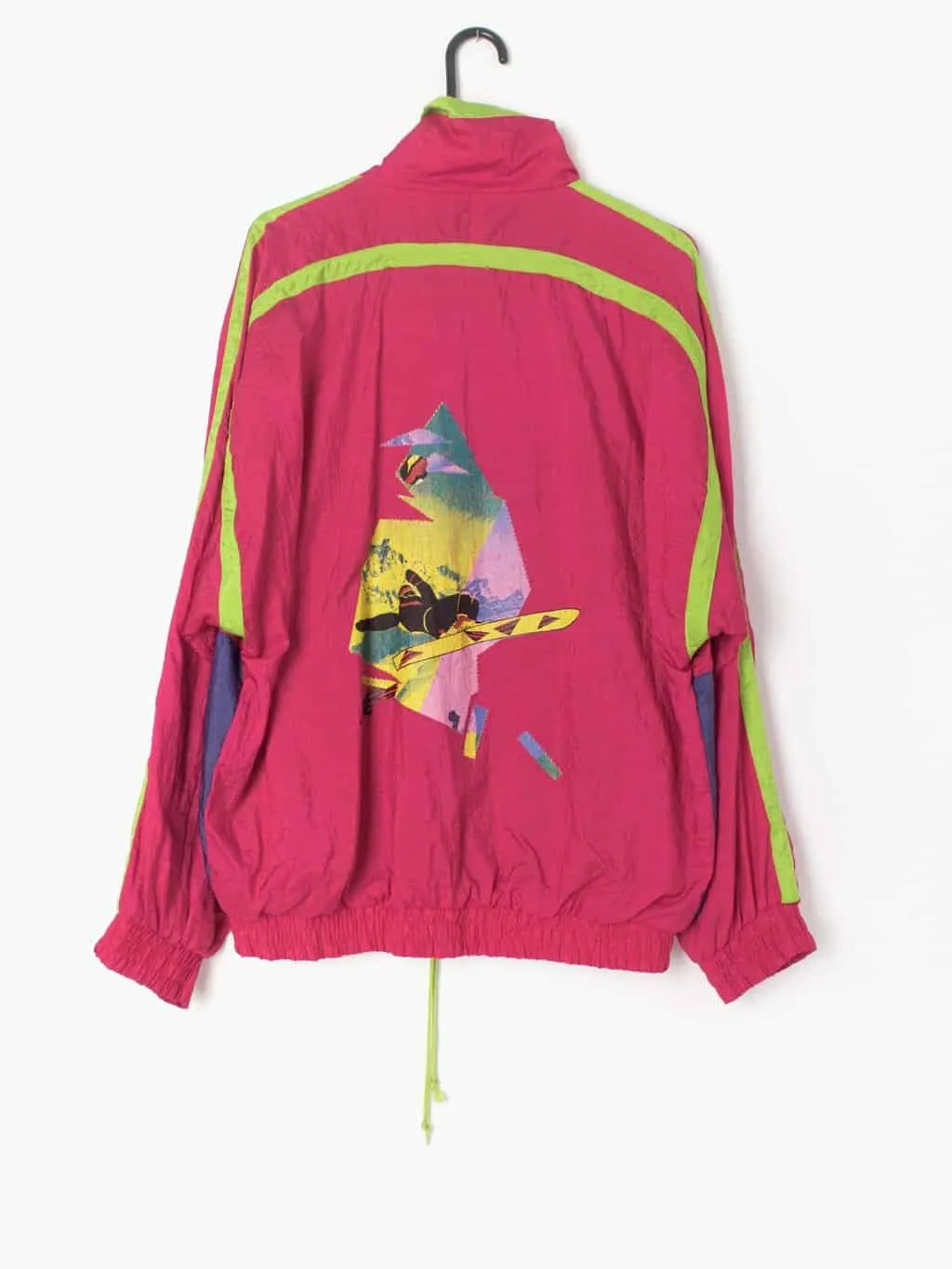 90s vintage Puma shell jacket 1/4 zip ski jacket with skier and lime green details – Large