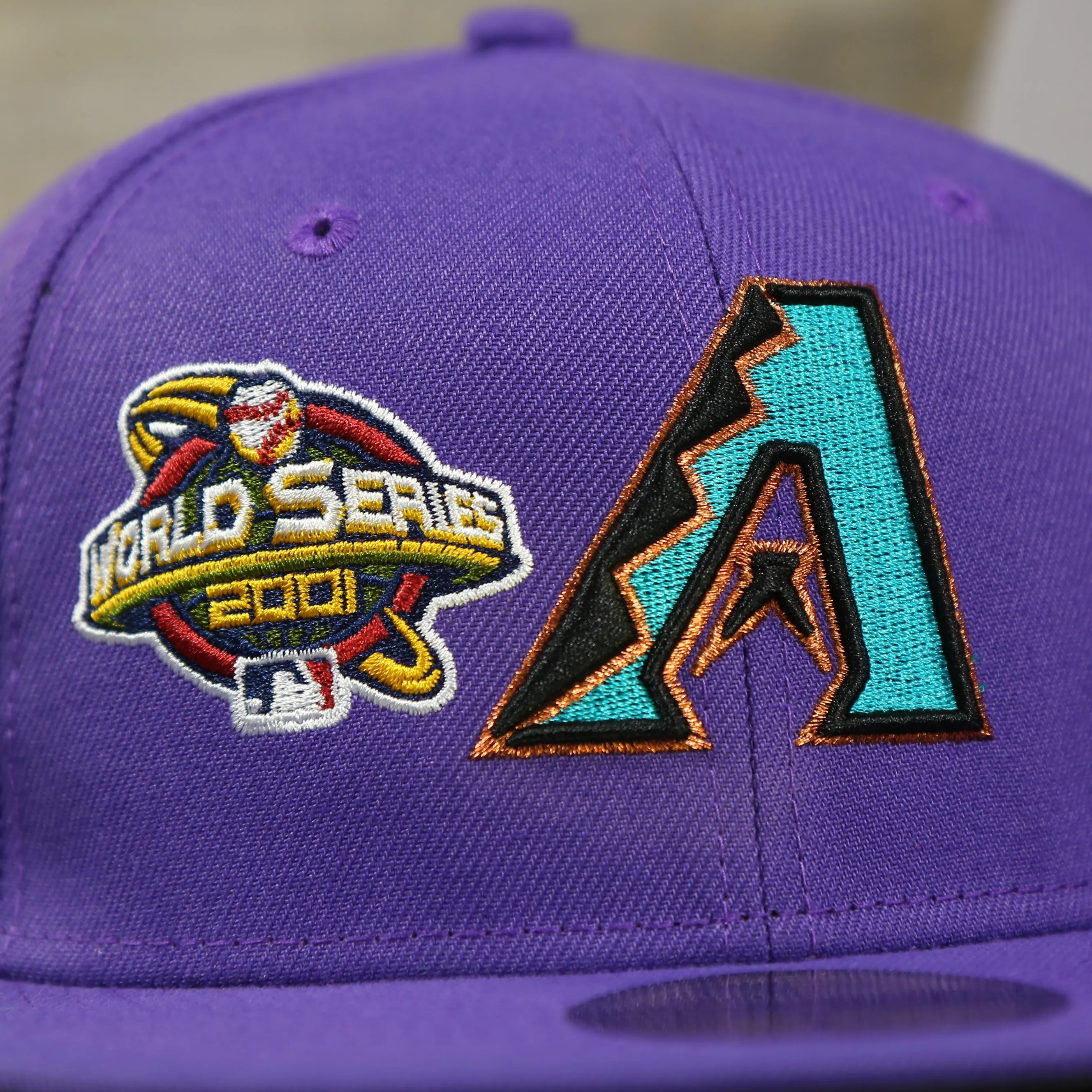 Arizona Diamondbacks Cooperstown All Over Side Patch Historic Champs Gray UV 59Fifty Fitted Cap | Purple 59Fifty Fitted Cap