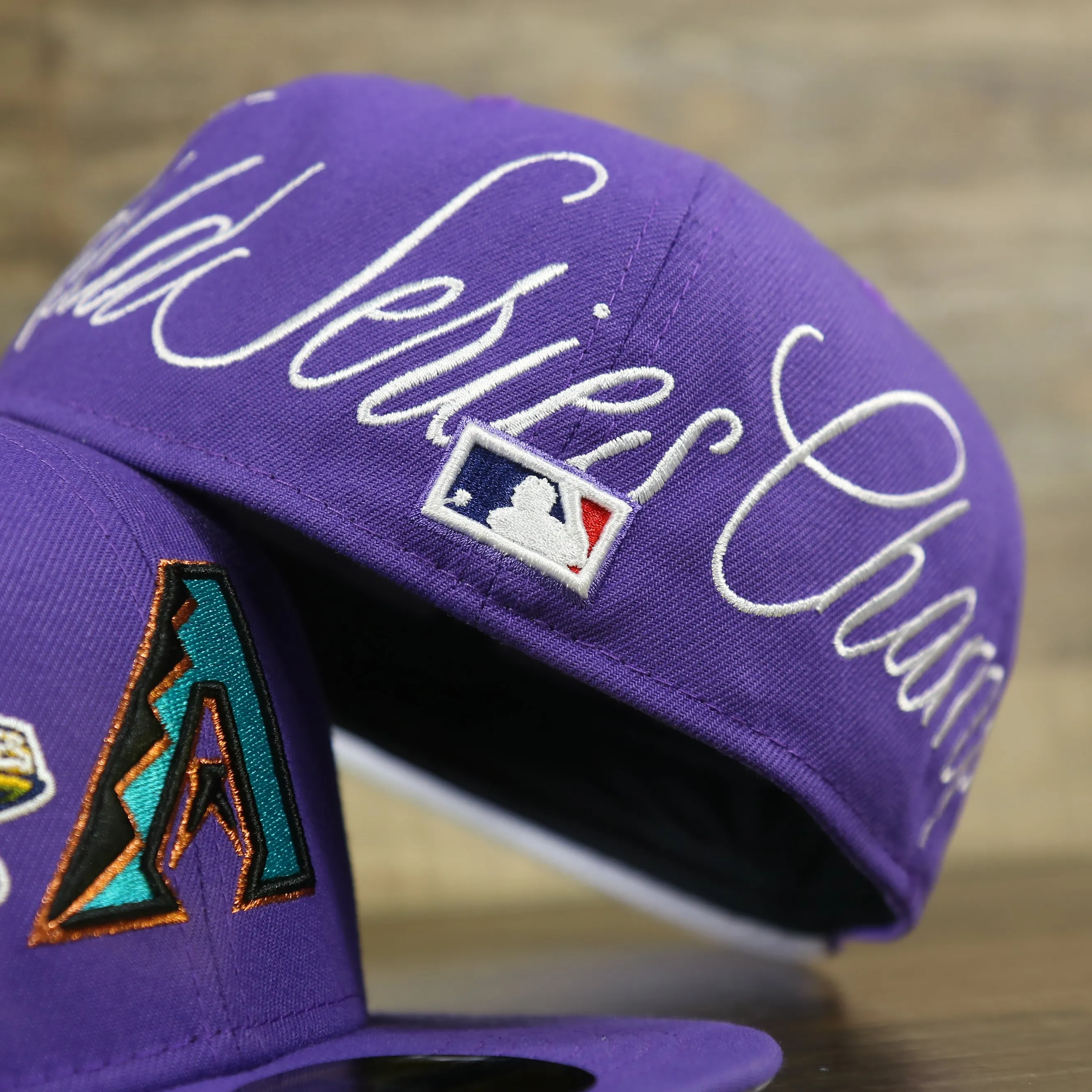 Arizona Diamondbacks Cooperstown All Over Side Patch Historic Champs Gray UV 59Fifty Fitted Cap | Purple 59Fifty Fitted Cap