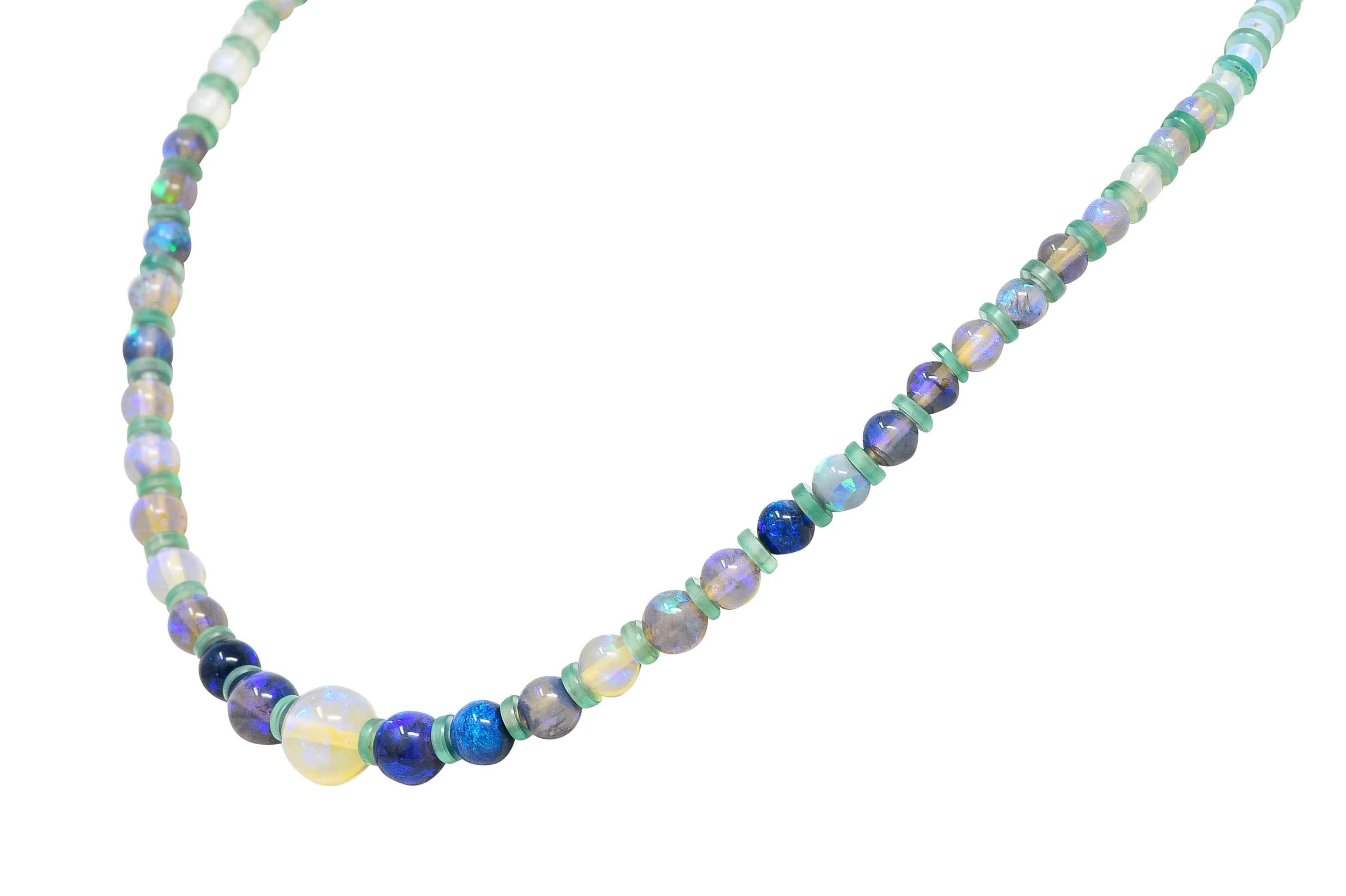 Art Deco Opal Diamond Chrysoprase Platinum Choker Gemstone Necklace