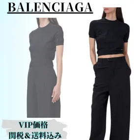 BALENCIAGA  |Crew Neck Casual Style Short Sleeves Logo Cropped Tops