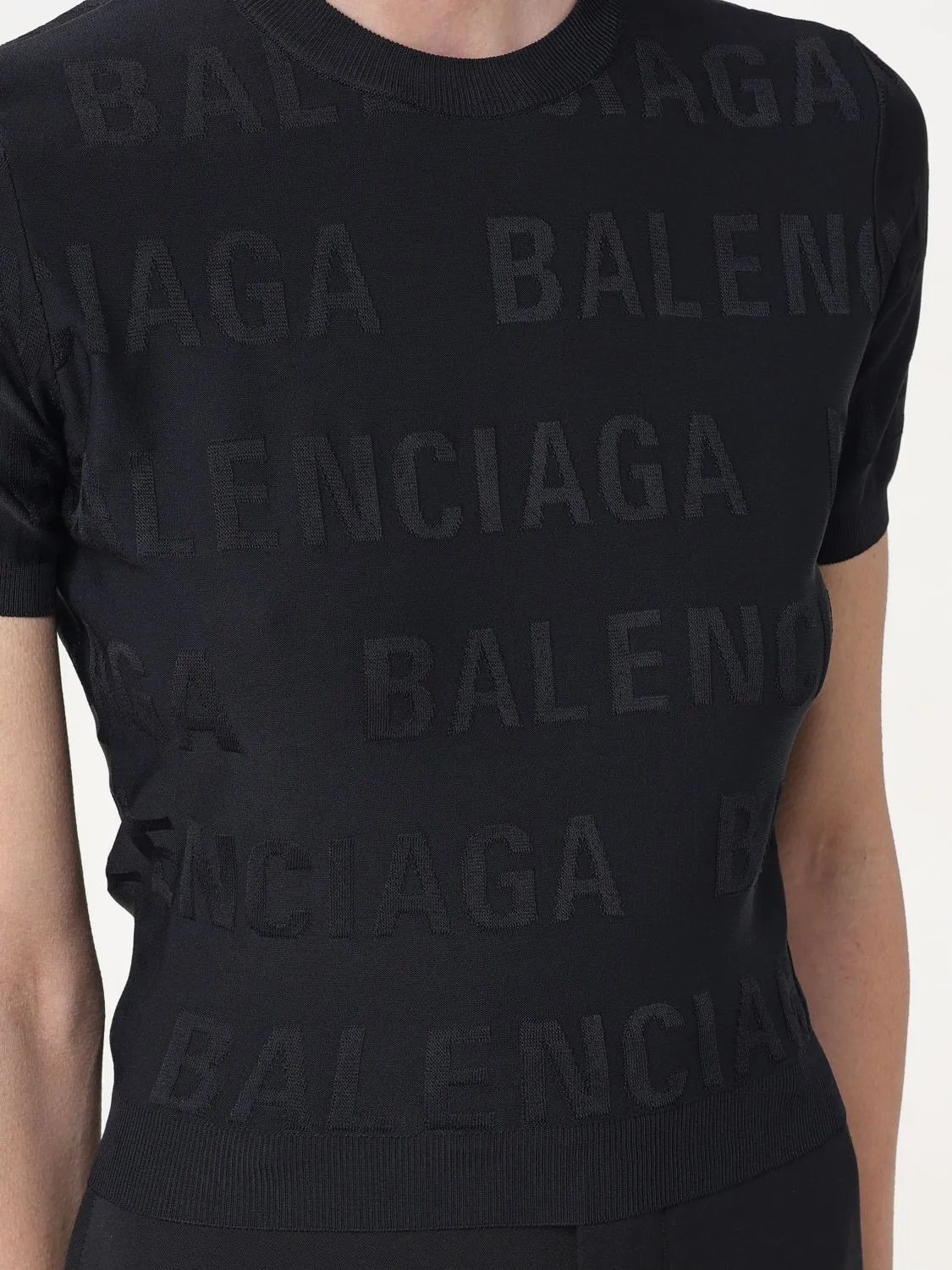 BALENCIAGA  |Crew Neck Casual Style Short Sleeves Logo Cropped Tops