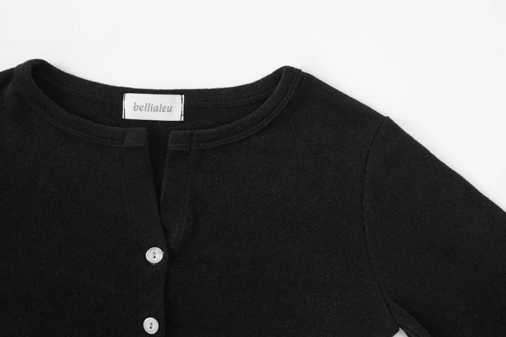 BELLIALEU  |Street Style Long Sleeves Plain Logo Cropped Tops Cardigans