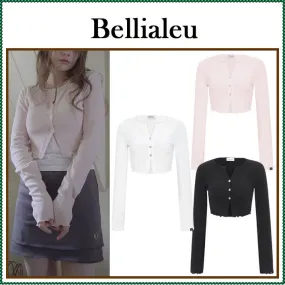 BELLIALEU  |Street Style Long Sleeves Plain Logo Cropped Tops Cardigans