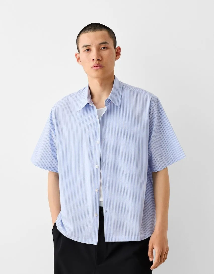 Bershka  |Stripes Short Sleeves Shirts