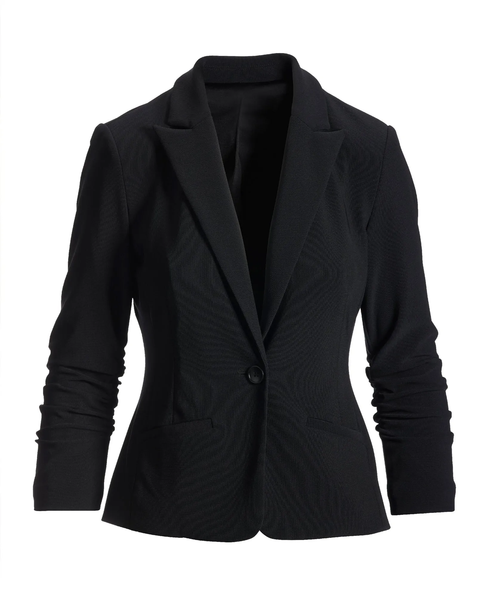 Beyond Travel Short Ruched Sleeve Blazer Jet Black