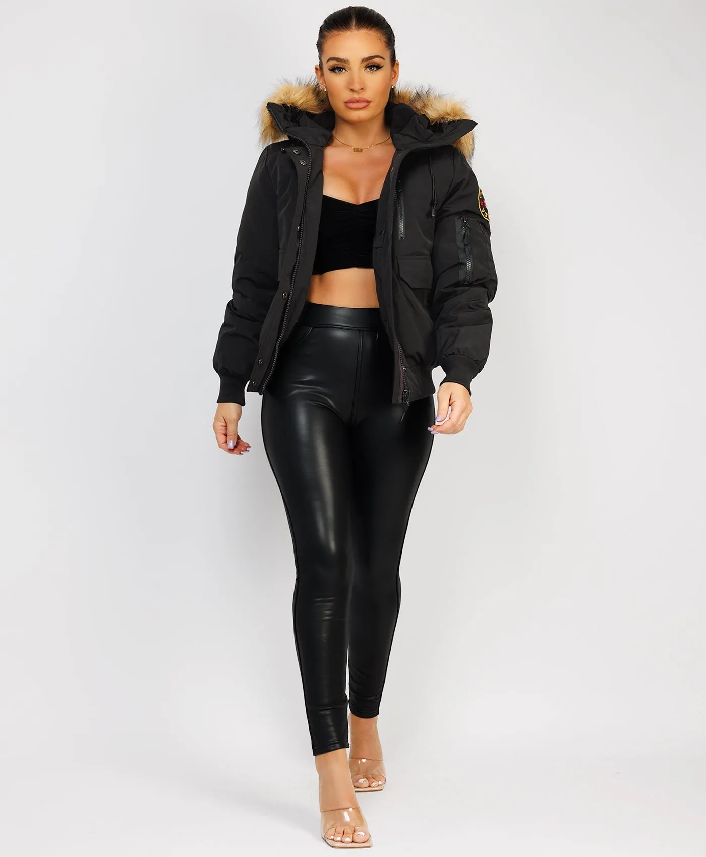 Black Canada Bomber Jacket With Fur Hood