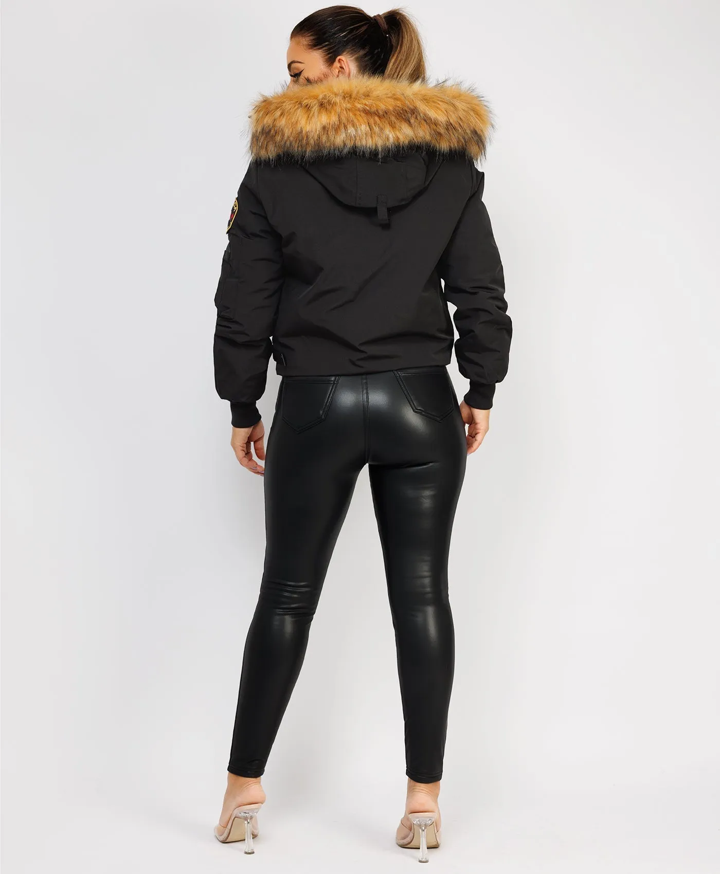 Black Canada Bomber Jacket With Fur Hood