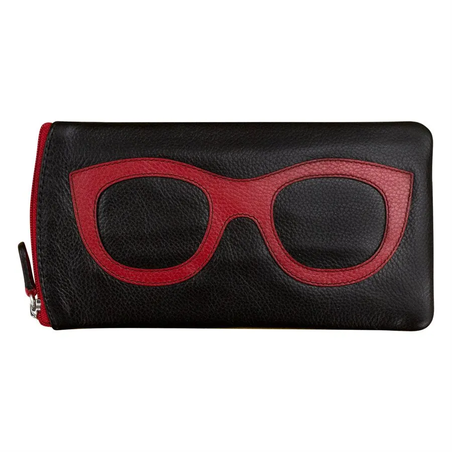 Black Eyeglass Case with Red Glasses Design