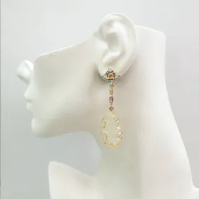 Blue Topaz & Citrine Stud with Amethyst & Carved White Jade Twinset Earrings