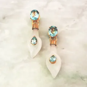 Blue Topaz Stud with White Jade & Blue Topaz Twinset Earrings