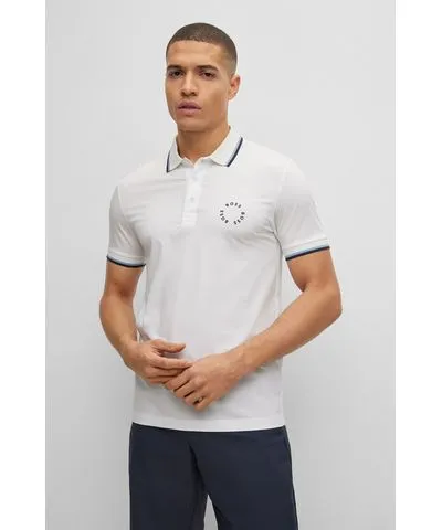 Boss Stretch-cotton slim-fit polo shirt with circular branding