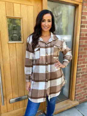 Camel Double Pocket Checked Shacket Sia