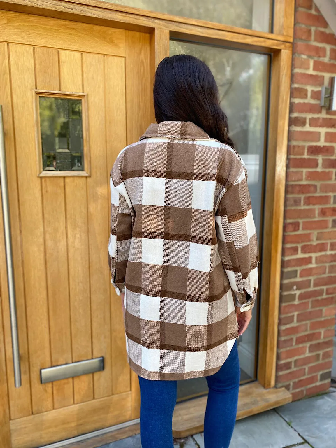 Camel Double Pocket Checked Shacket Sia