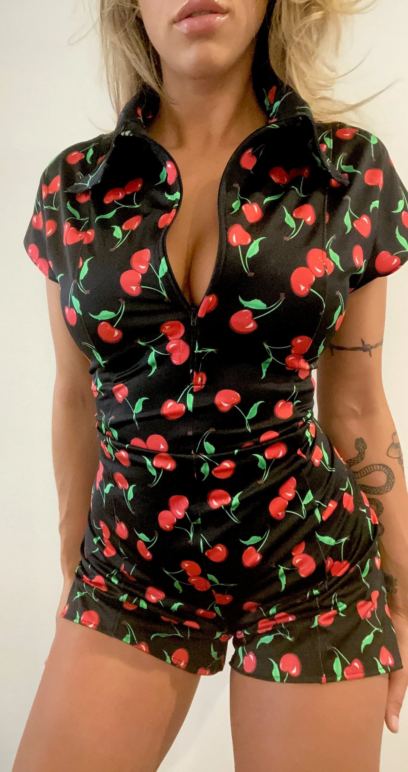 'Cherry Bomb' Spandex Short Romper Playsuit