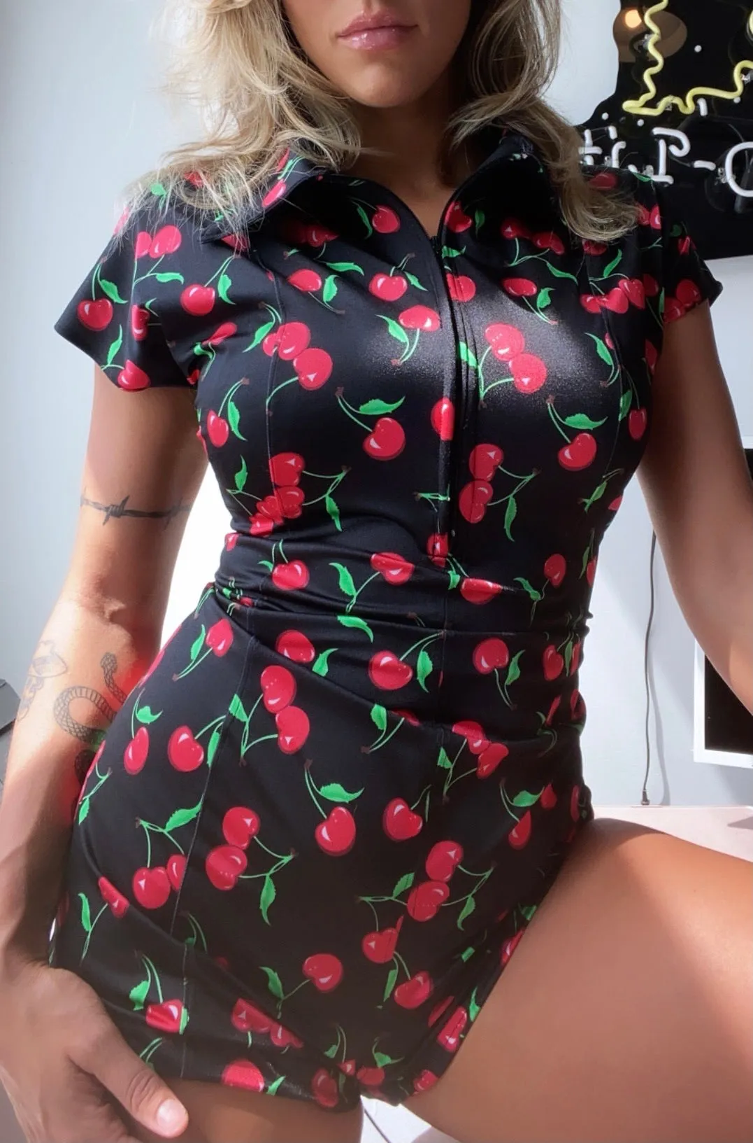 'Cherry Bomb' Spandex Short Romper Playsuit