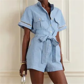 Chic Crochet-Trimmed Cotton Playsuit