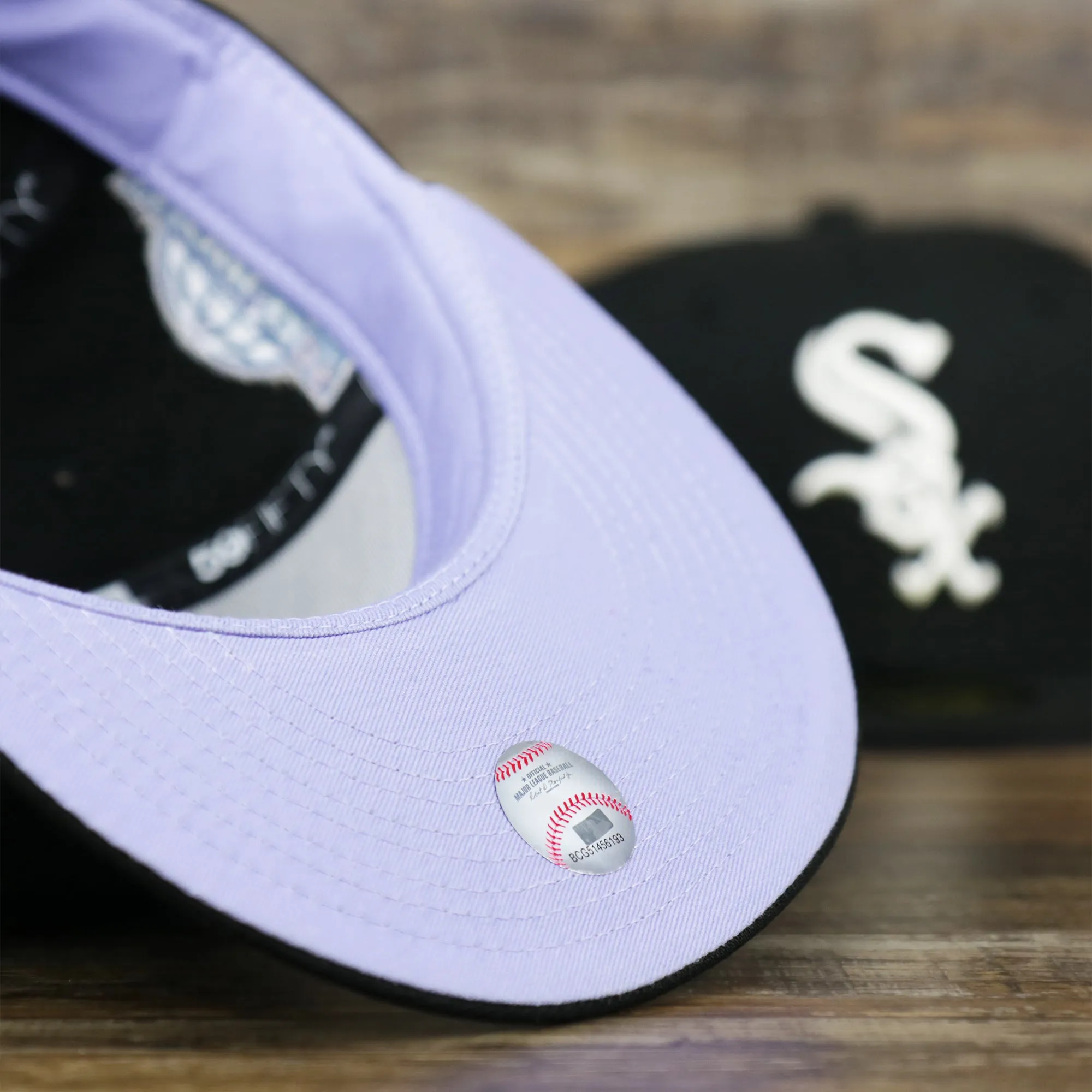 Chicago White Sox Pop Sweat Pastel World Series Side Patch Fitted Cap With Purple Undervisor | Black 59Fifty Cap