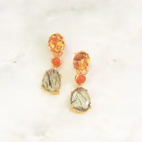 Citrine Stud with Carnelia & Rutilated Quartz Twinset Earrings