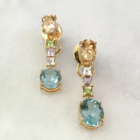 Citrine Stud with Peridot, Amethyst, White Topaz & Blue Topaz Twinset Earrings