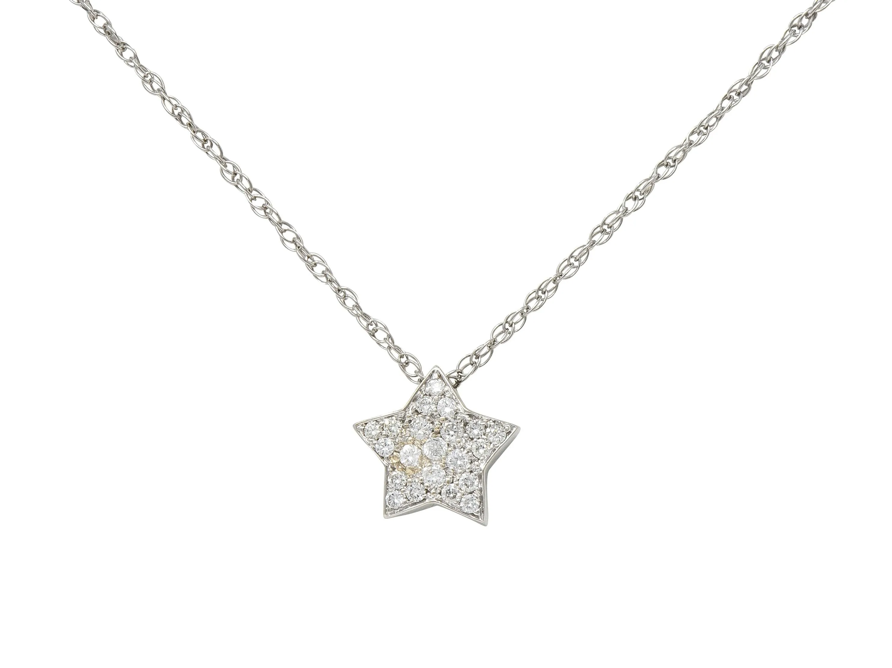 Contemporary 0.50 CTW Diamond 18 Karat White Gold Star Necklace