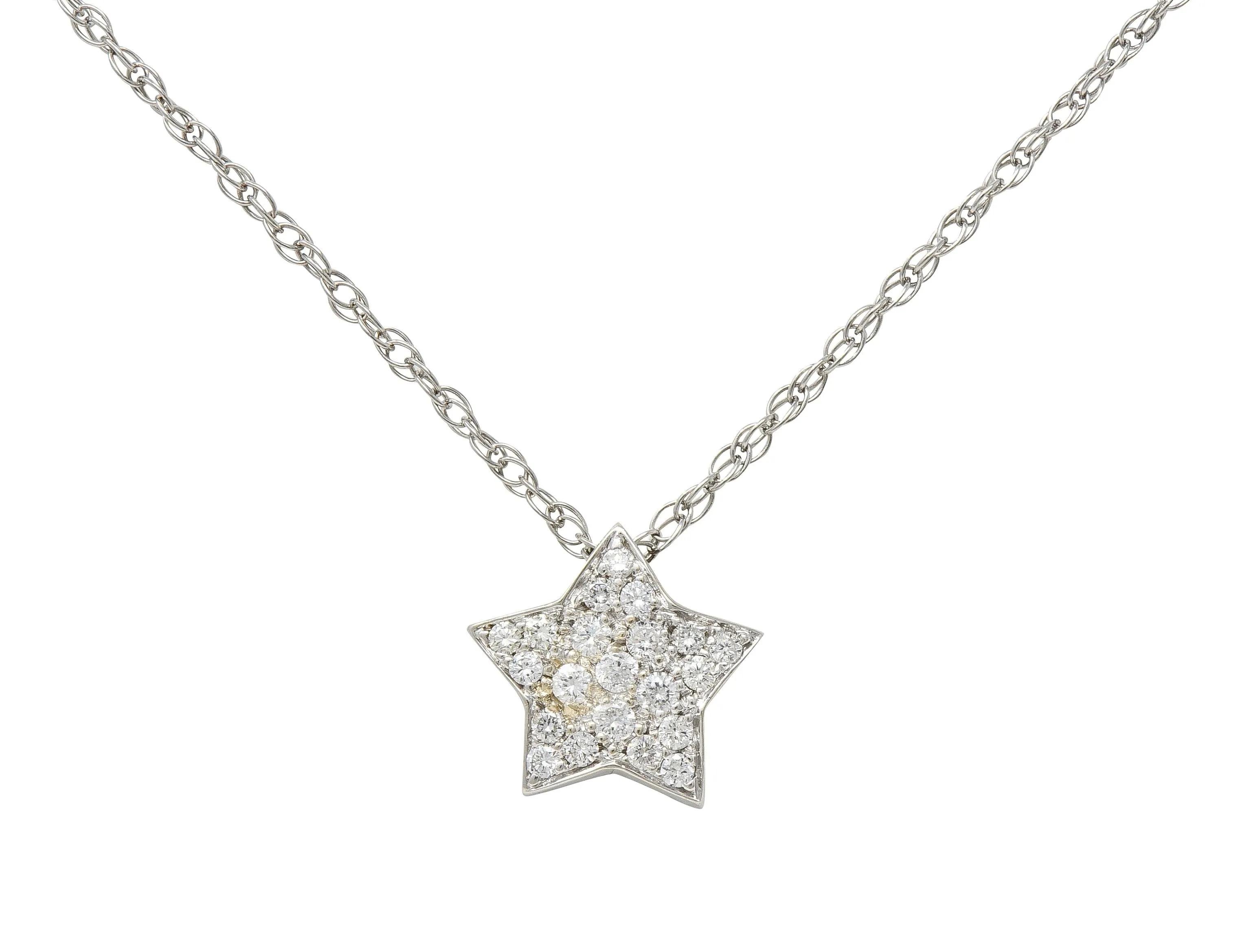 Contemporary 0.50 CTW Diamond 18 Karat White Gold Star Necklace