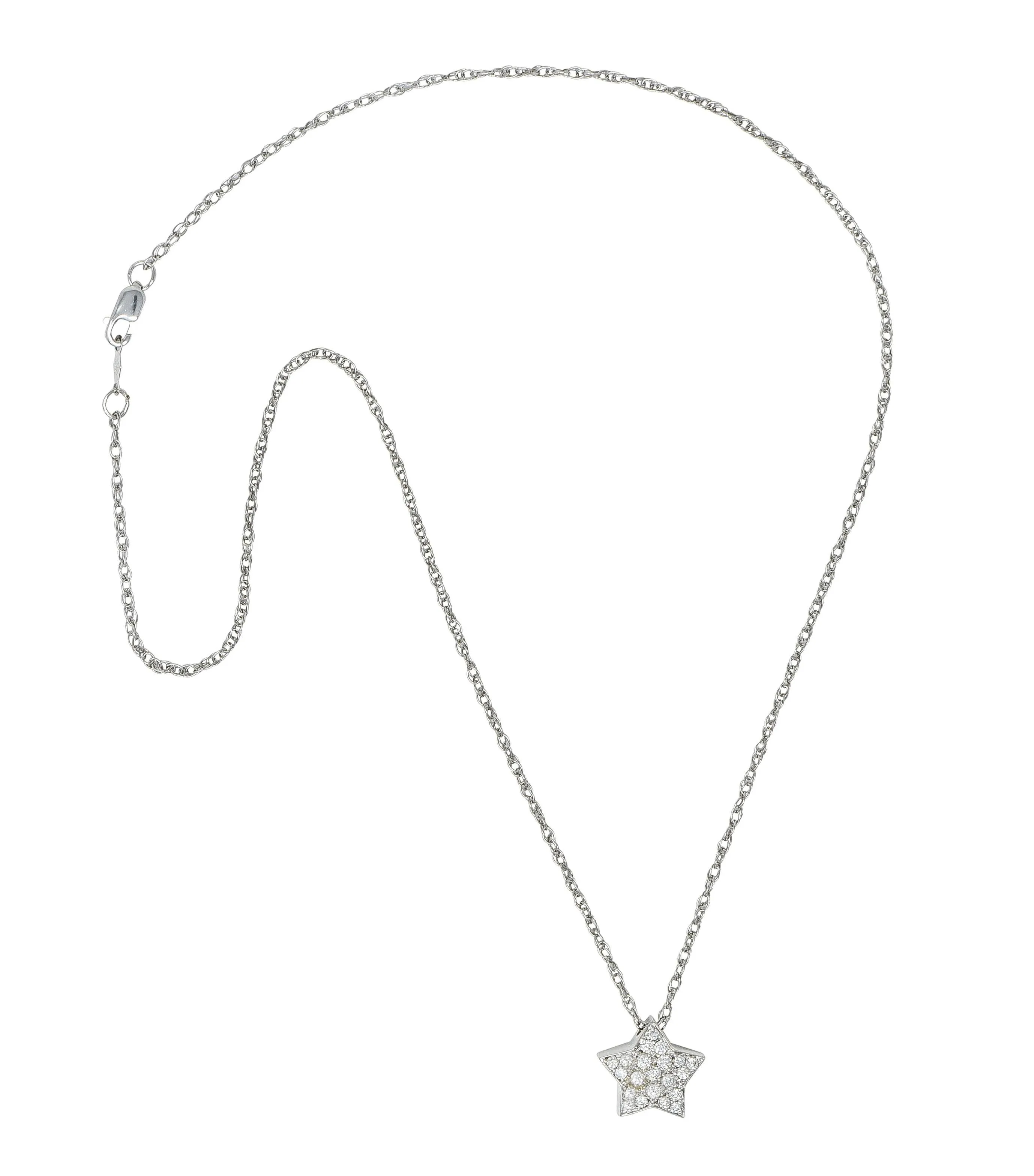 Contemporary 0.50 CTW Diamond 18 Karat White Gold Star Necklace