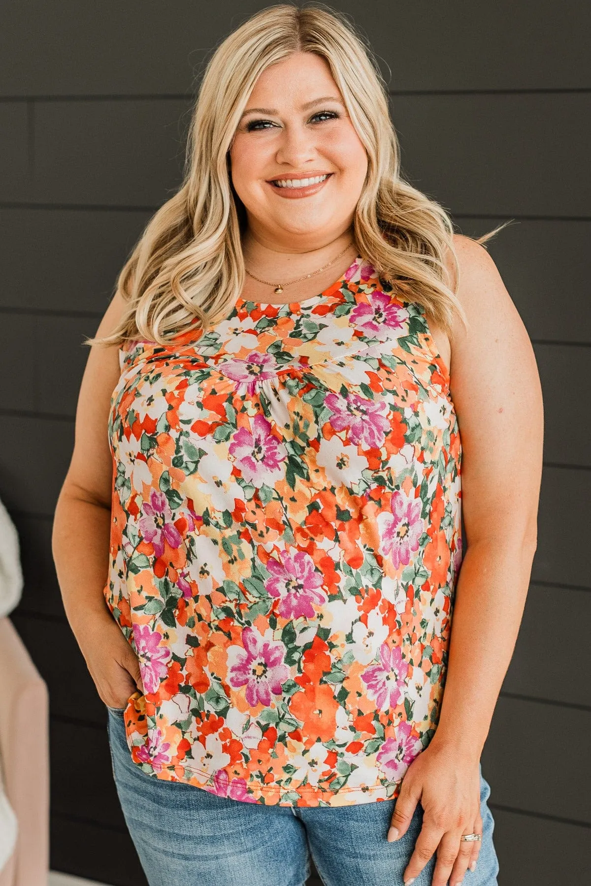 Couldn't Be Happier Tank Top- Ivory & Orange