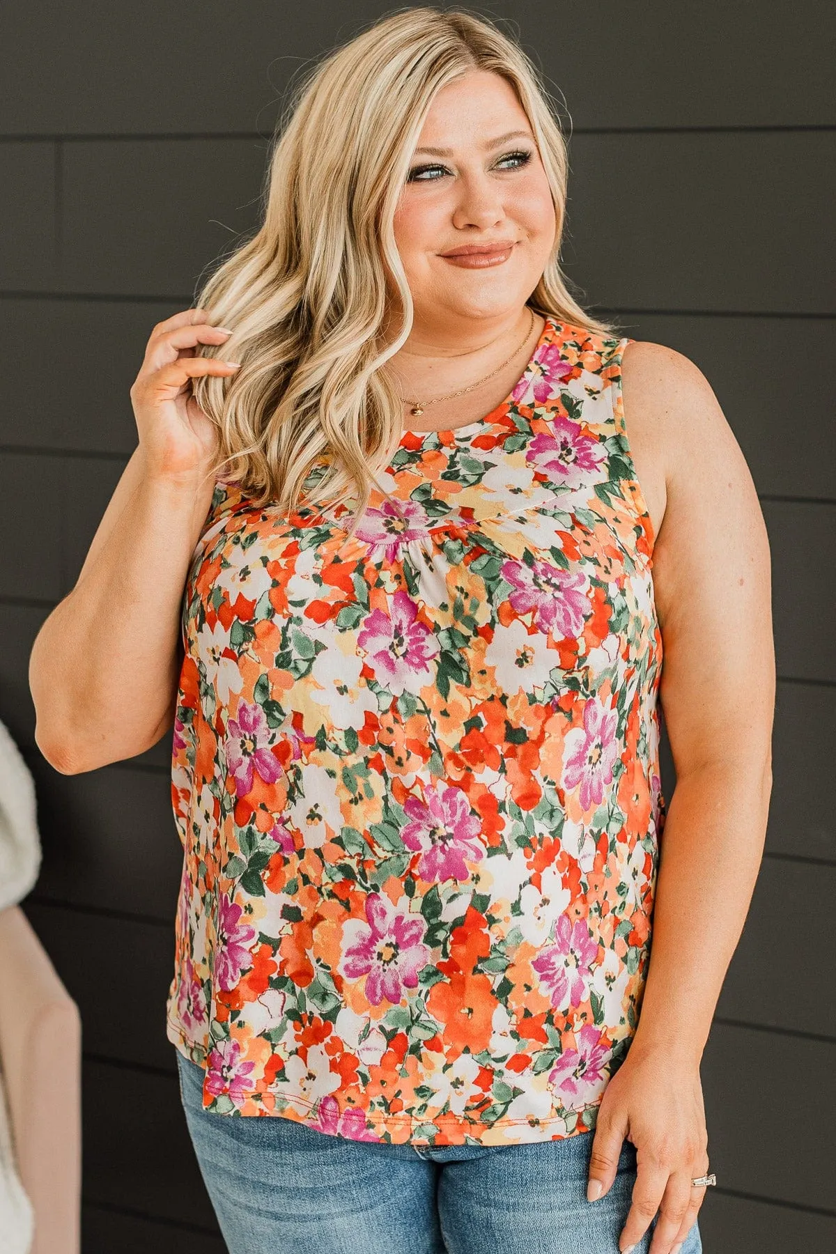 Couldn't Be Happier Tank Top- Ivory & Orange