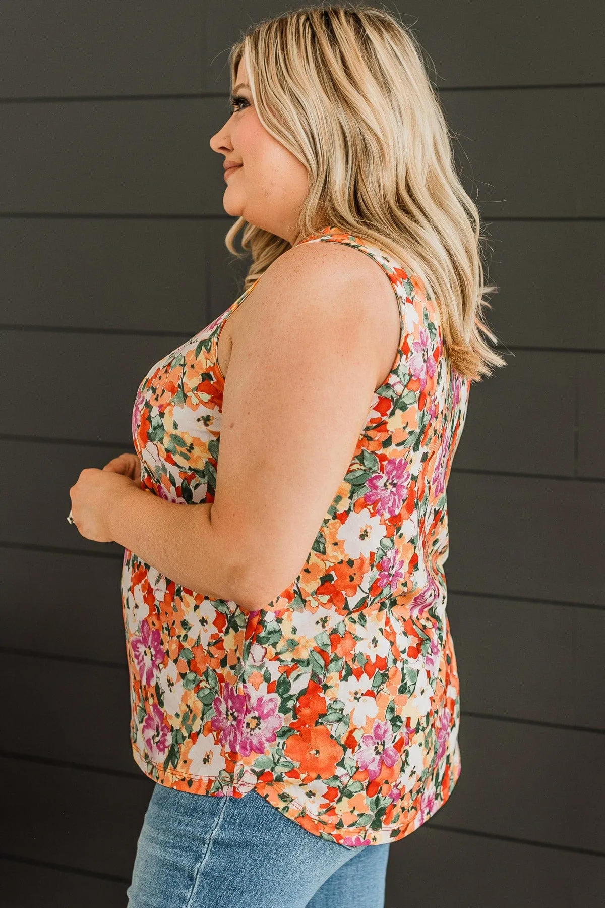 Couldn't Be Happier Tank Top- Ivory & Orange