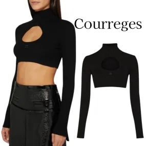 Courreges  |Casual Style Rib Long Sleeves Plain High-Neck Logo