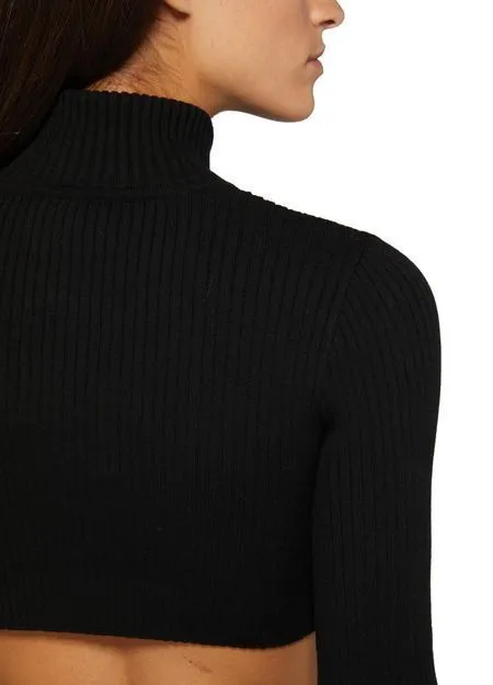 Courreges  |Casual Style Rib Long Sleeves Plain High-Neck Logo