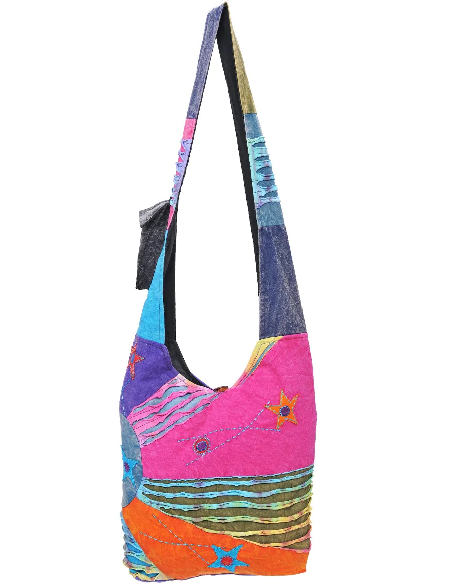 Crescent Sun Rays Cotton Hobo Bag