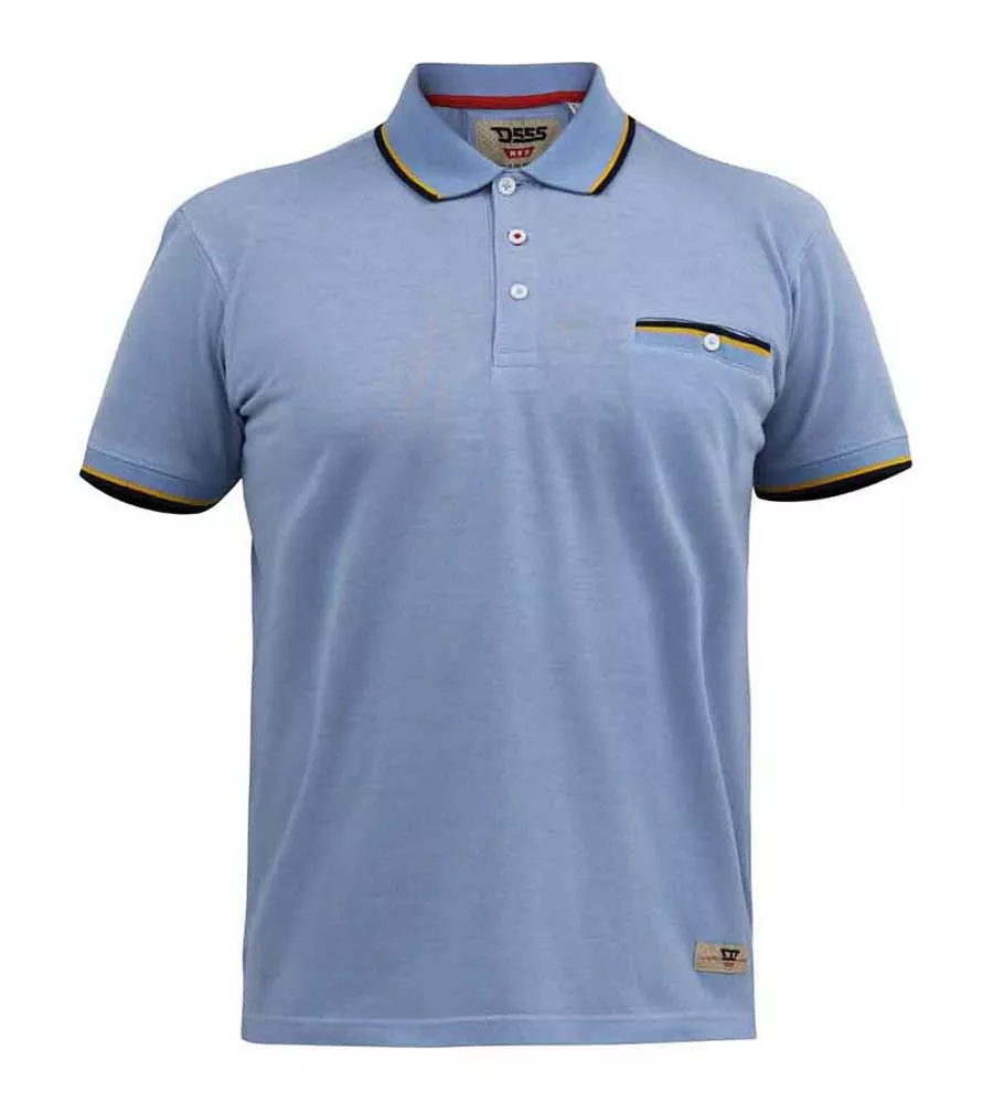 D555 Big Mens Blue Polo Shirt With Jacquard Collar and Cuffs (TALBOT)