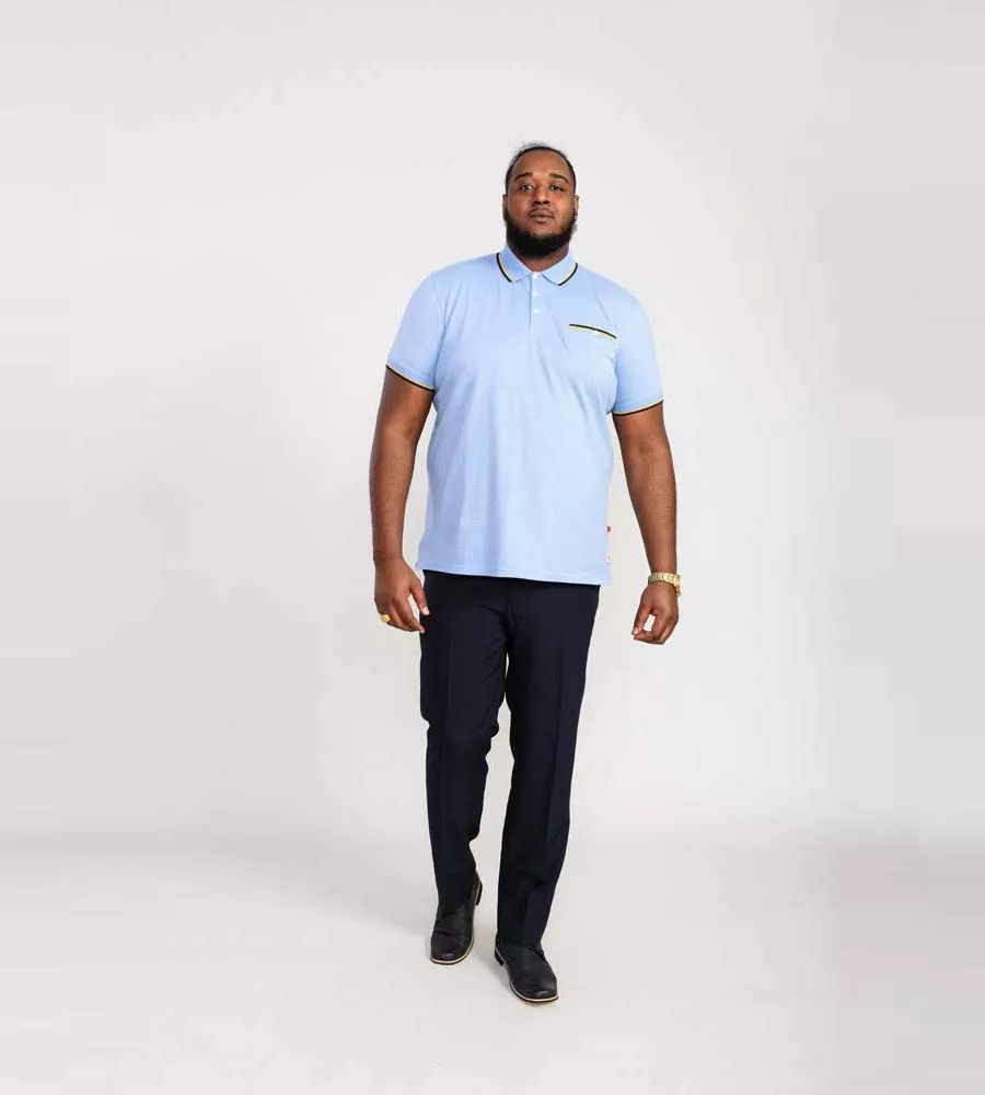 D555 Big Mens Blue Polo Shirt With Jacquard Collar and Cuffs (TALBOT)