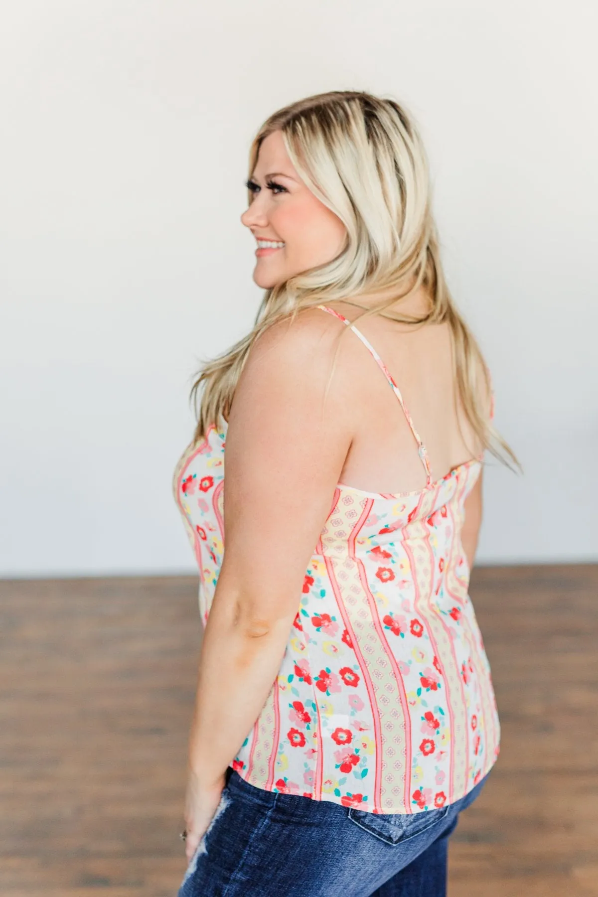 Dancing Through The Dandelions Floral Tank- Ivory, Coral, & Yellow