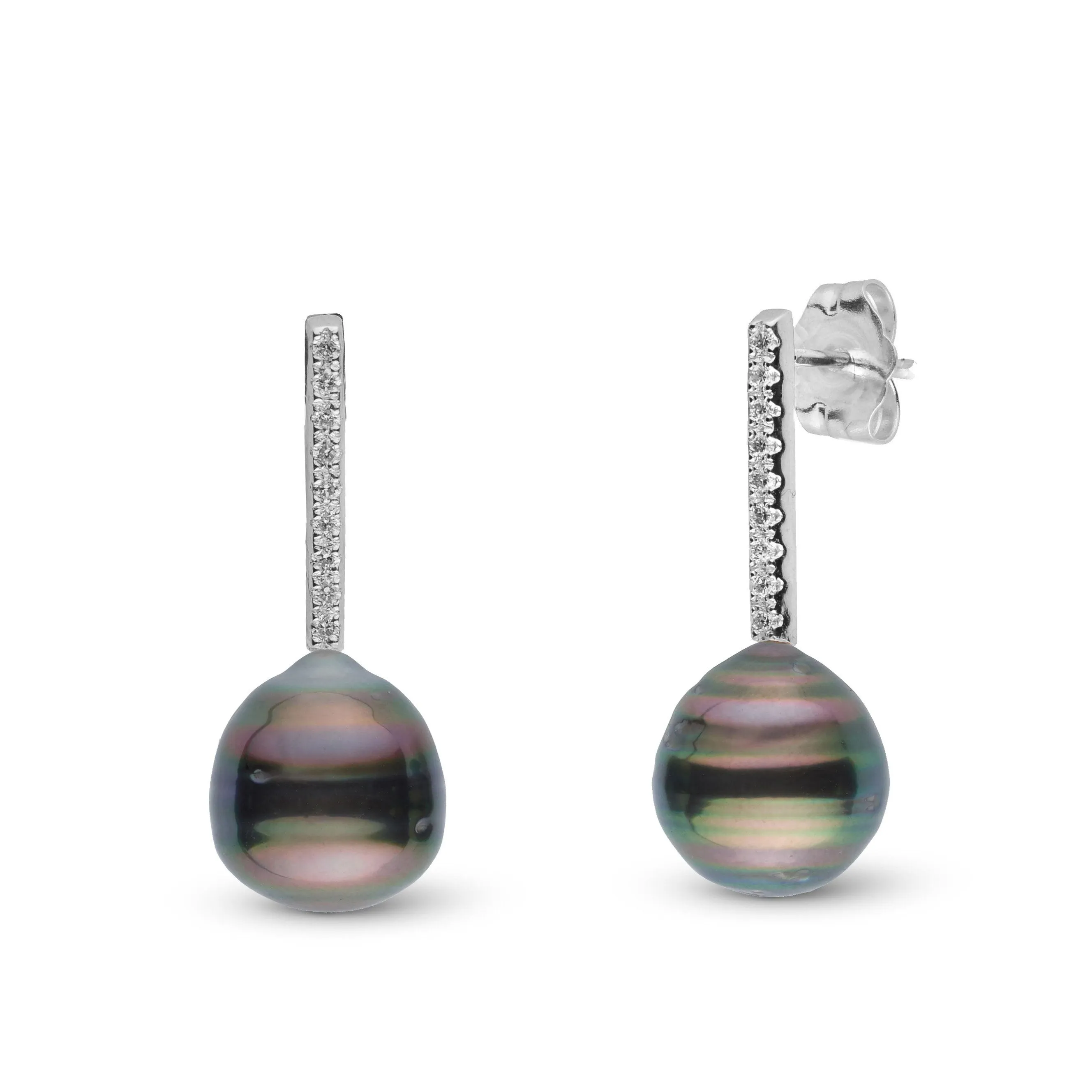 Diamond Bar Collection 9.0-10.0 mm Tahitian Baroque Pearl Earrings