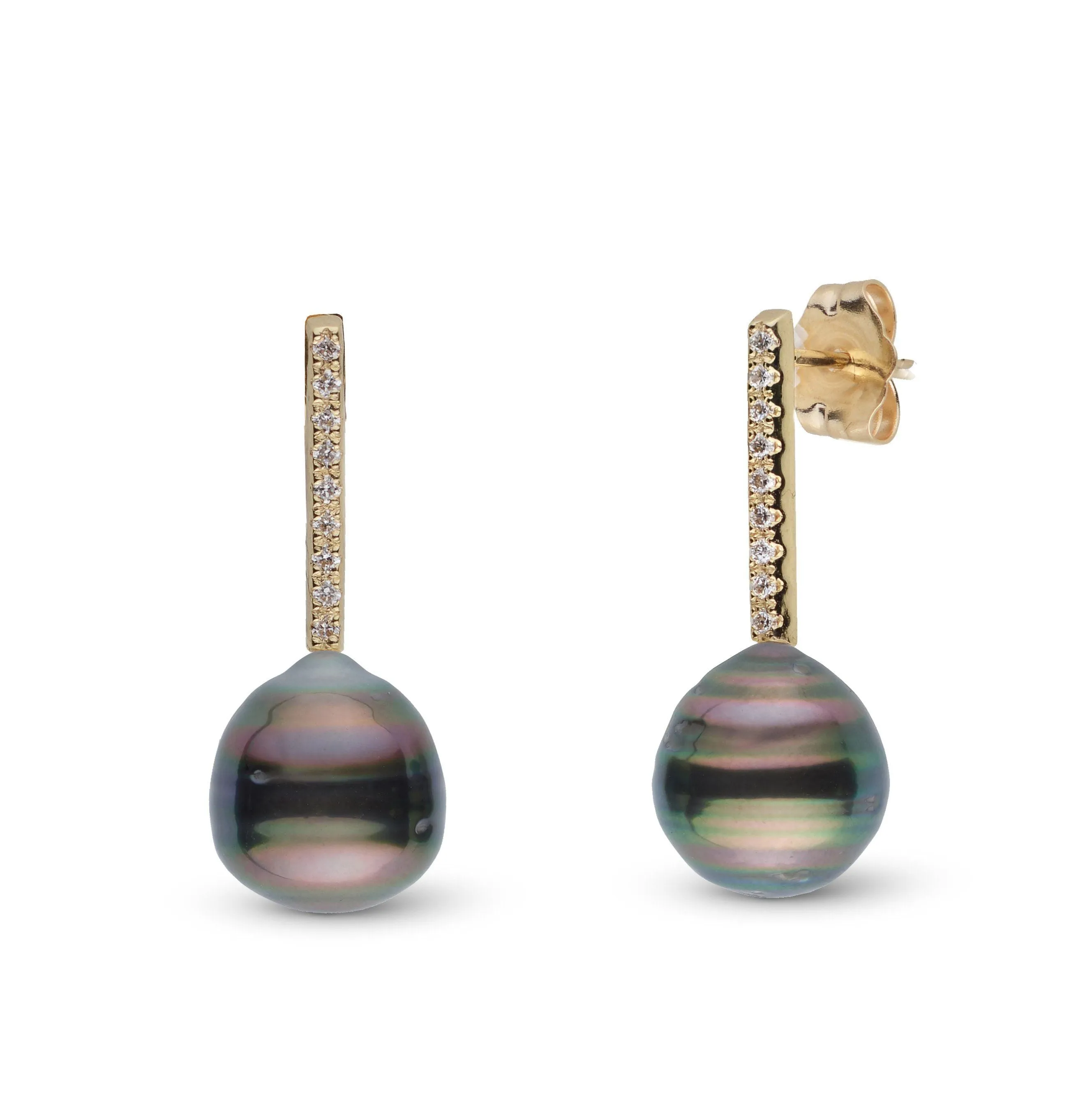 Diamond Bar Collection 9.0-10.0 mm Tahitian Baroque Pearl Earrings