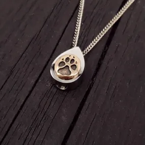 Dog Paw Print Tear Drop Cremation Ash Urn Necklace - Sold Bronze on Stainless Steel - Custom Engraved Personalised Mourning Pet 