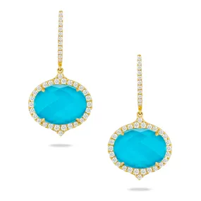 Doves St. Barth's Blue Turquoise, Quartz & Diamond Oval Halo 18K Yellow Gold Earrings