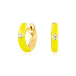 EF Collection 14K Diamond Enamel Huggie Earrings - Yellow