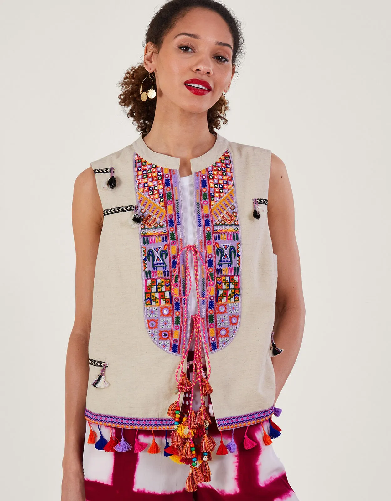 Embroidered Statement Tassel Waistcoat